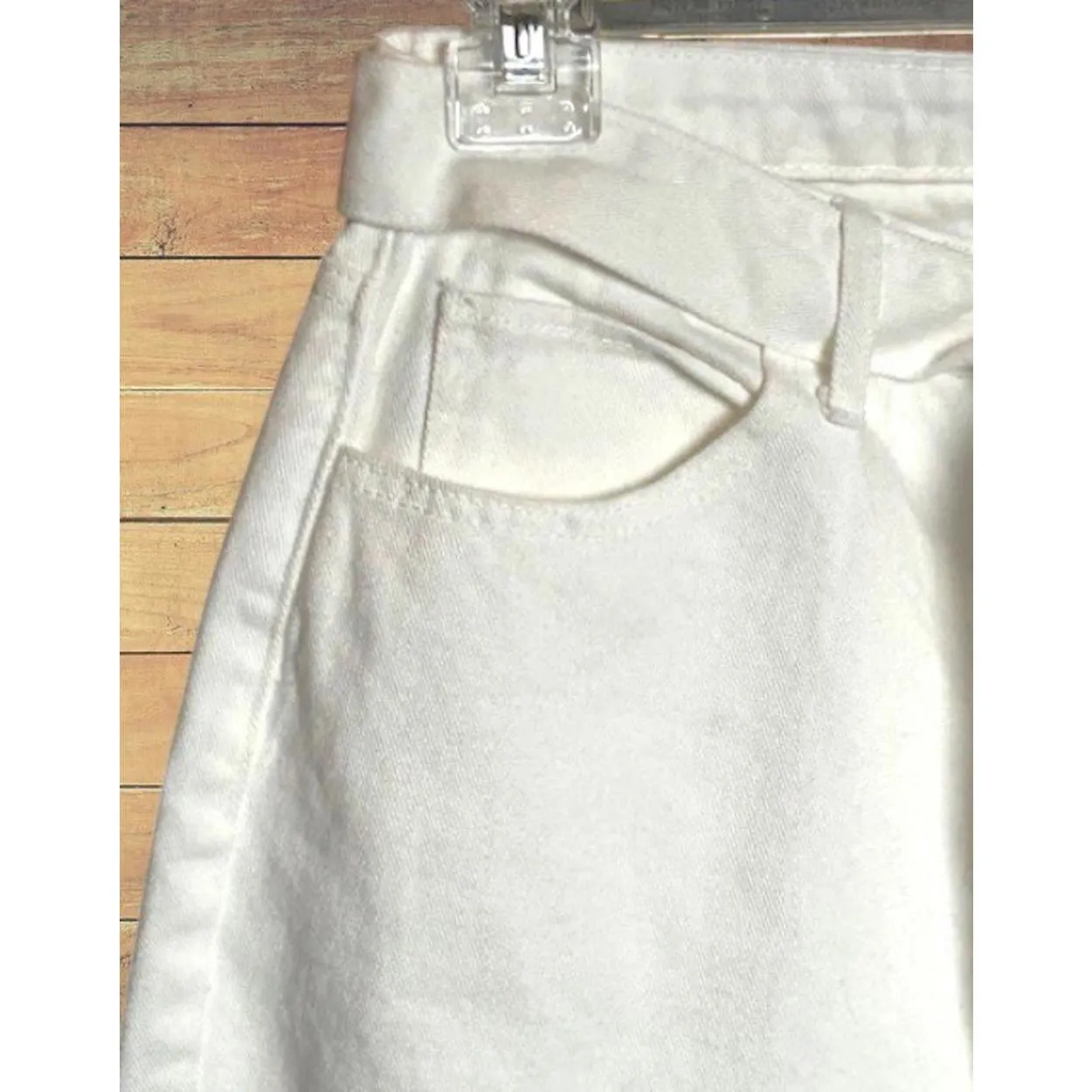 GB Off White Denim Pants Tie Waist Rolled Cuffs Smart Casual Size 31 - Image 5