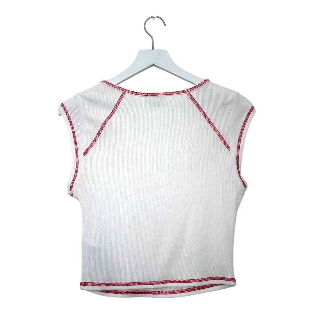 True Religion Brand Jeans World Tour Baby Tee White Red Size Medium - Image 5