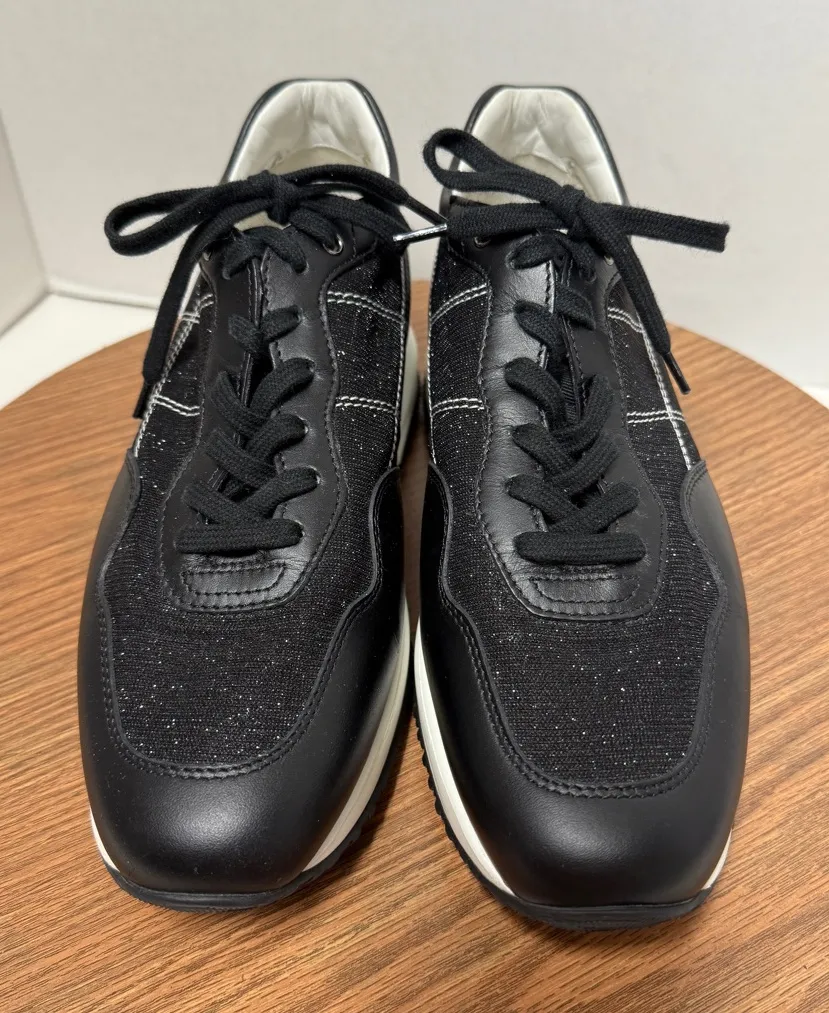 Hogan Women’s Perforated Black & White Metallic Leather Sneakers Size 8 - Image 1