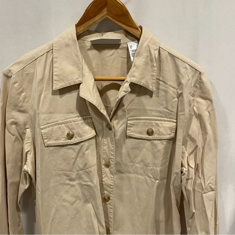 Vintage 90’s tan safari button front shacket pockets twill - Image 9