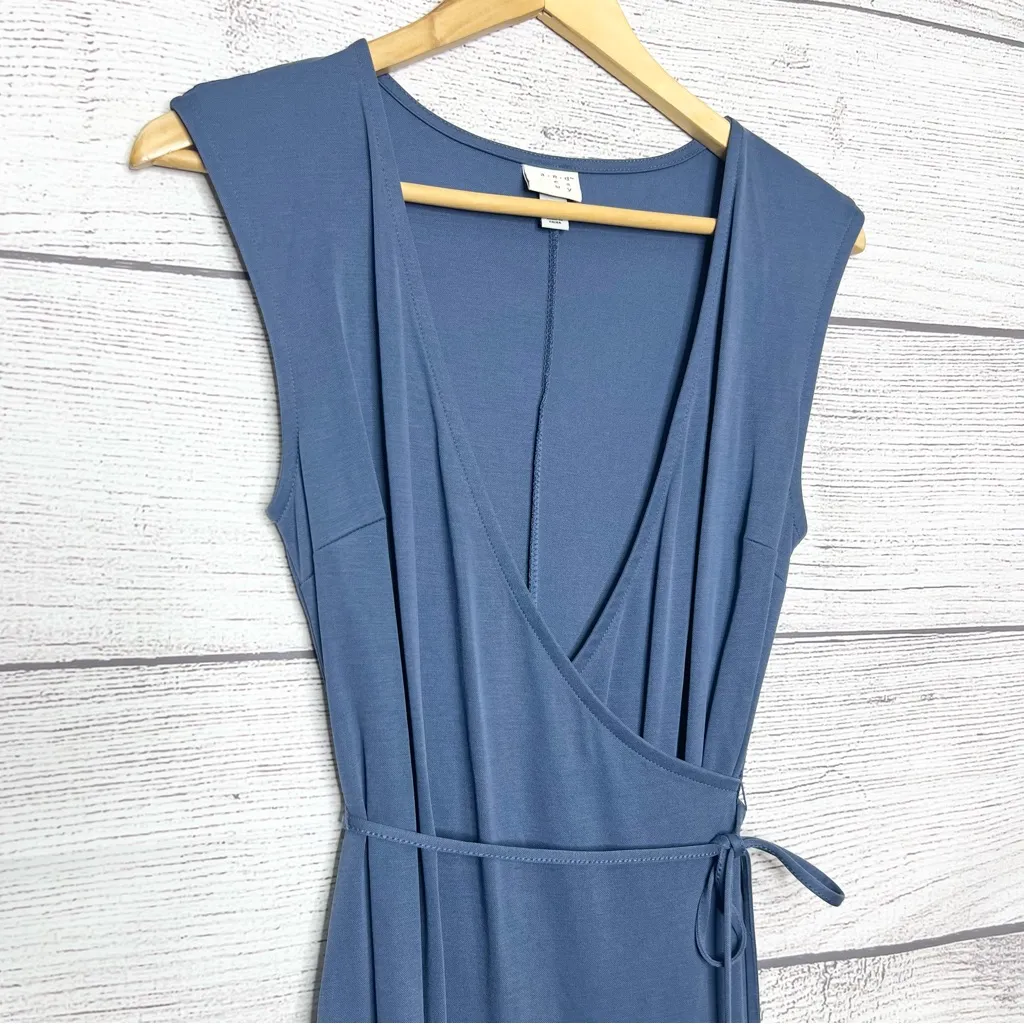 A New Day Blue Faux Wrap Tulip Hem Midi Dress with Tie Belt Size XS - Image 3
