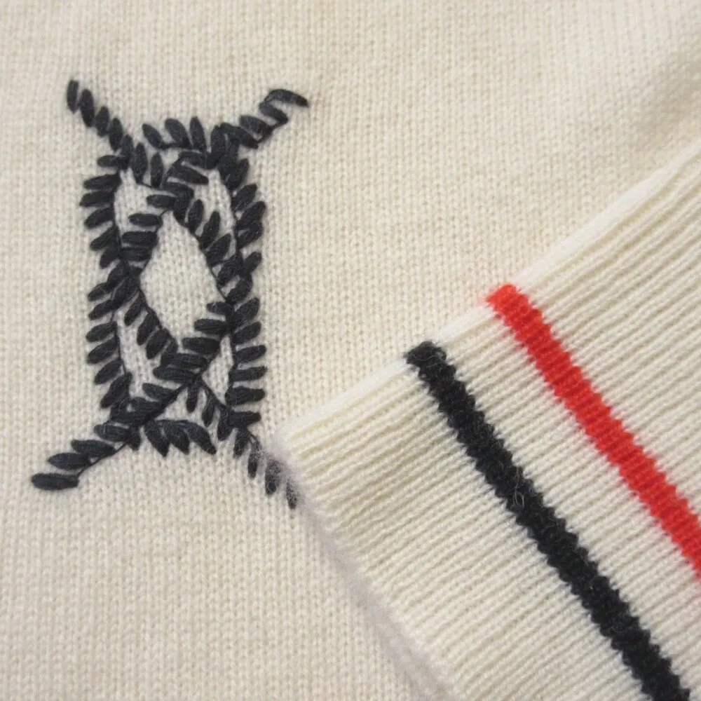 NWT J.Crew Cashmere Crewneck Sweater with Nautical Embroidery in Snow Navy L - Image 4