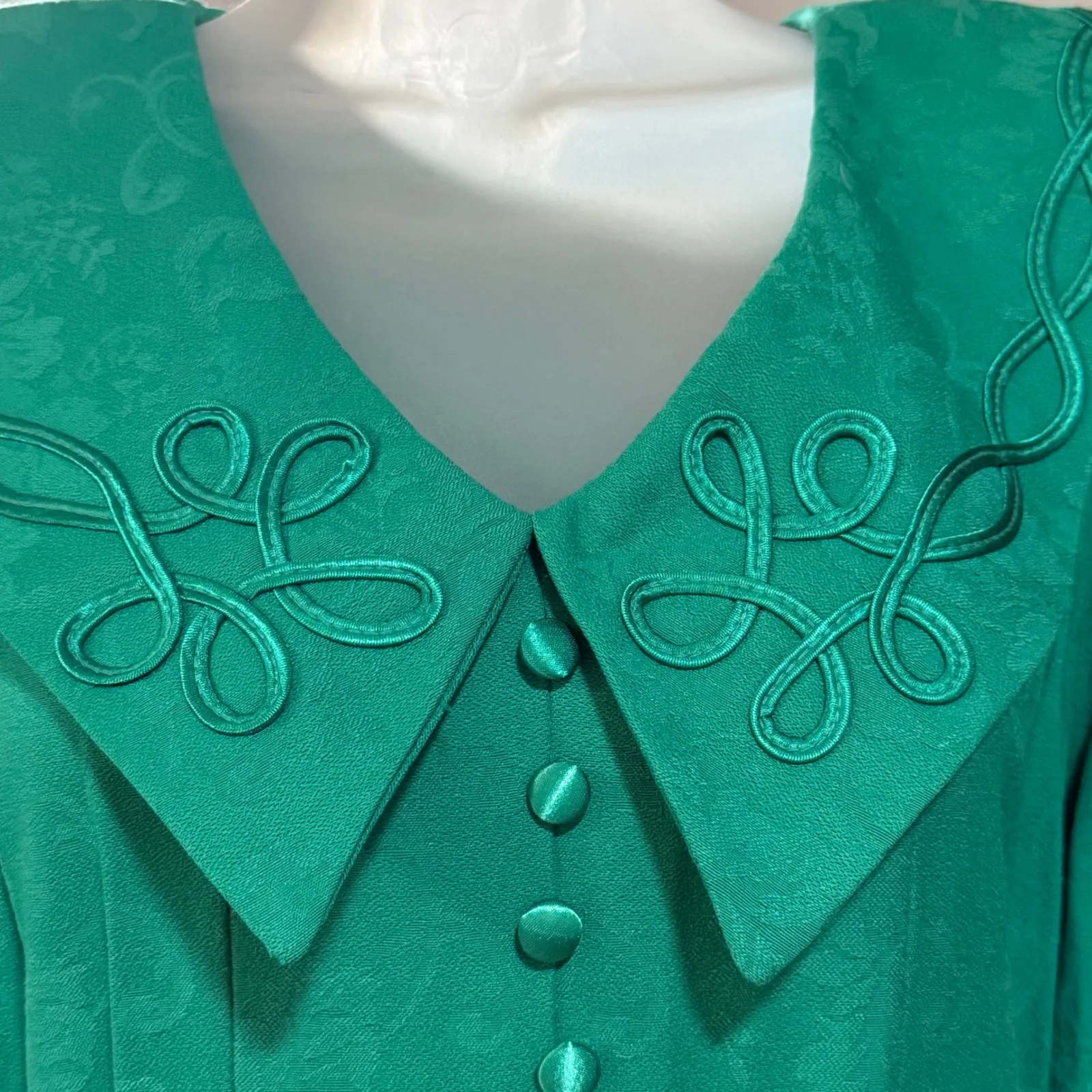 Lady Dorby Emerald Green Floral Jacquard Midi Dress Peter Pan Collar Size 14W - Image 8