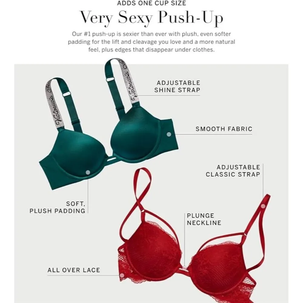 Victoria's Secret Push Up BraPadded, Plunge Neckline, Lace Bra Very Sexy 32C NWT - Image 4