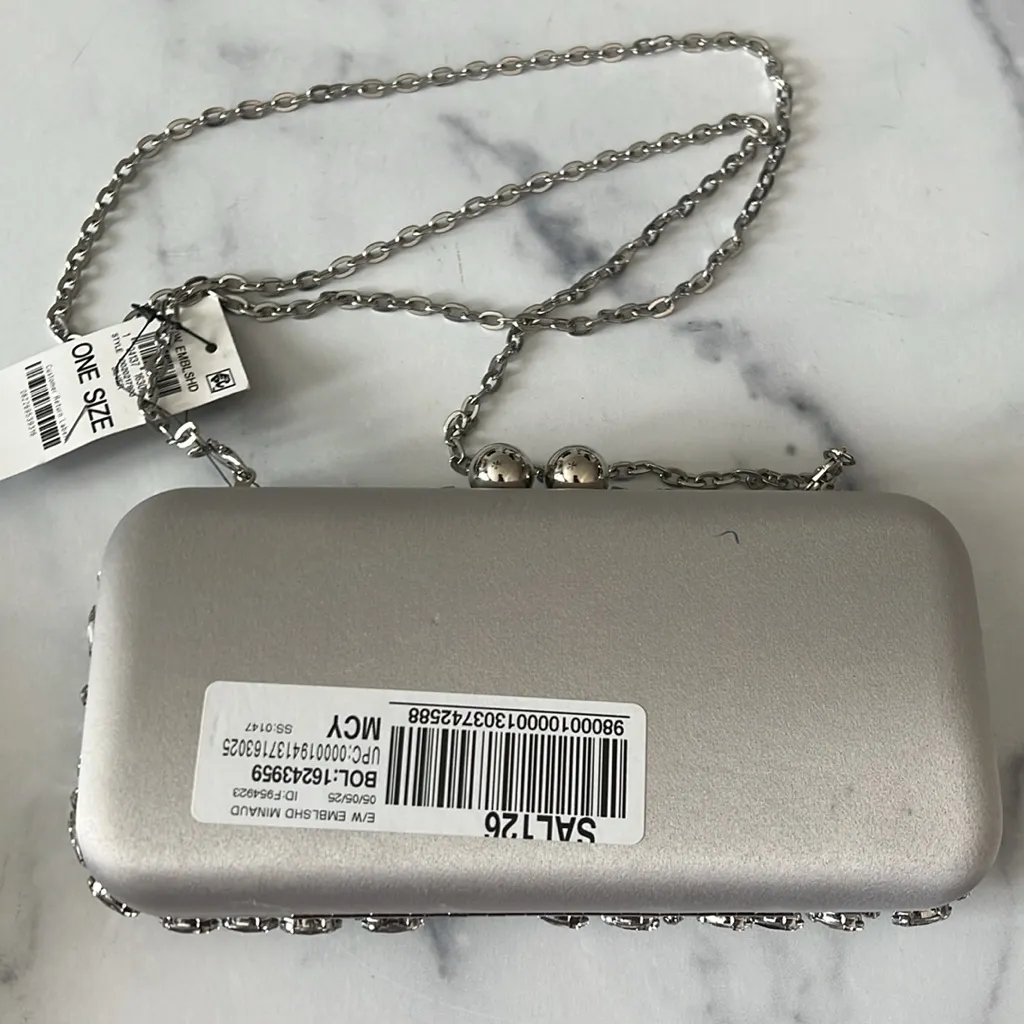 I.N.C. East West Embellished Small Minaudiere in Silver Metallic, NWT - Image 9