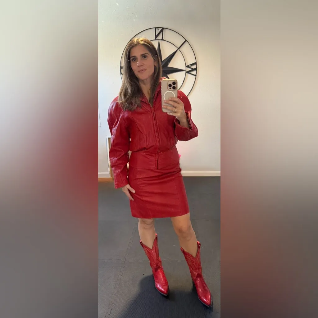 Andrew Marc Vintage Red Leather Jacket & Skirt Set Size Small VGUC - Image 16