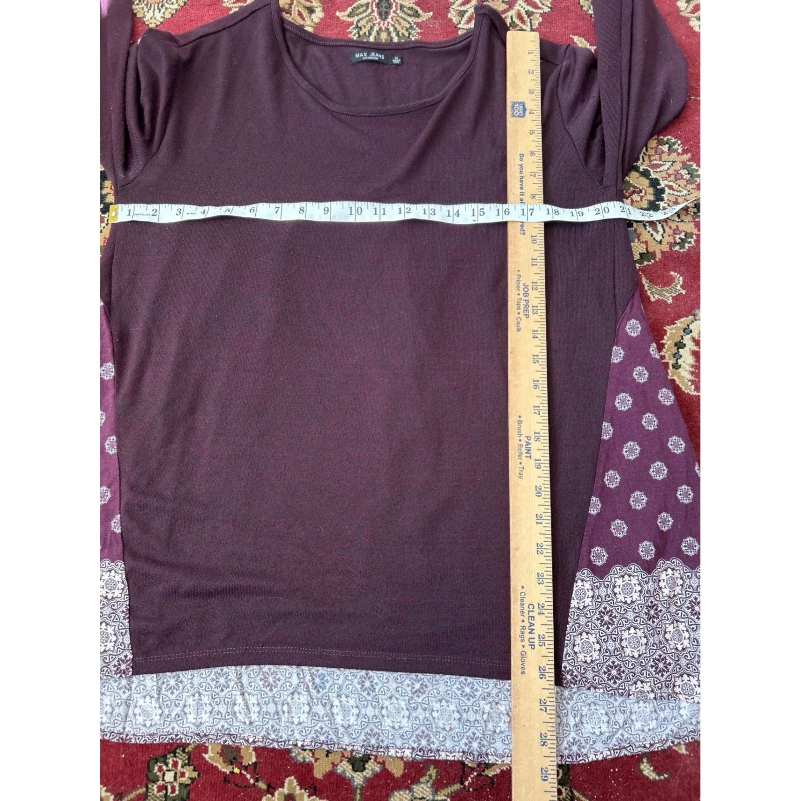 Max Jeans Women M Burgundy‎ Paisley Print Long Sleeve Tunic Top - Image 5