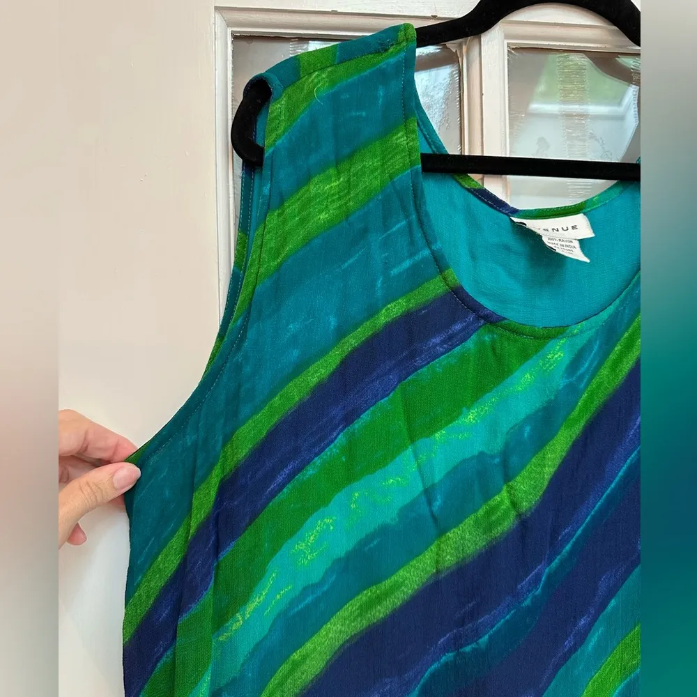 Avenue Teal Blue Green Watercolor Sleeveless Midi Dress Womens Plus Size 18 / 20 - Image 3