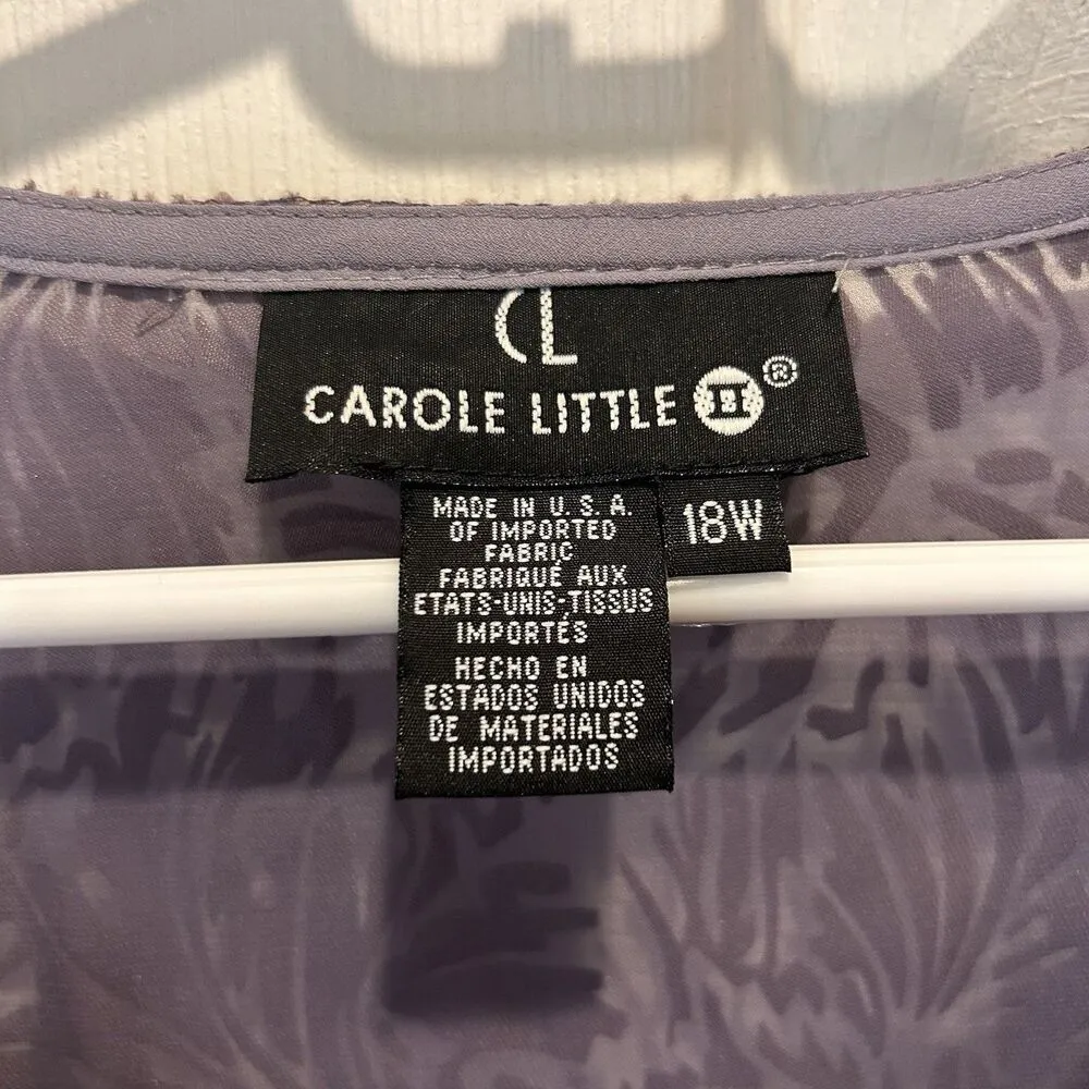 Carole Little‎ Purple Gray Leaf Pattern Silk Blend V - Image 3