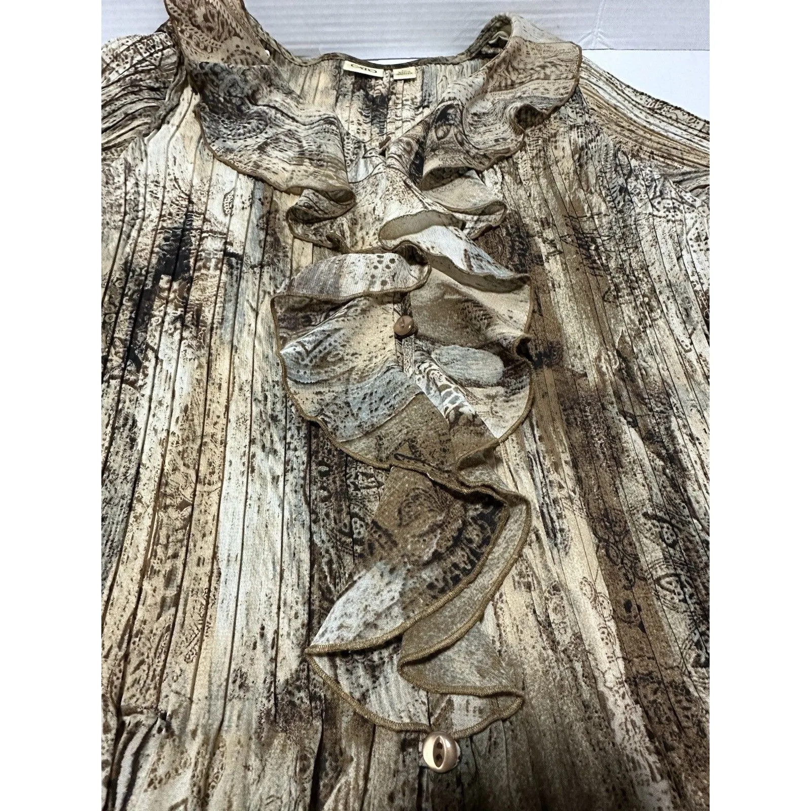 Cato Animal Print Ruffle Pleated Long Sleeve Blouse, Size XL - Image 4