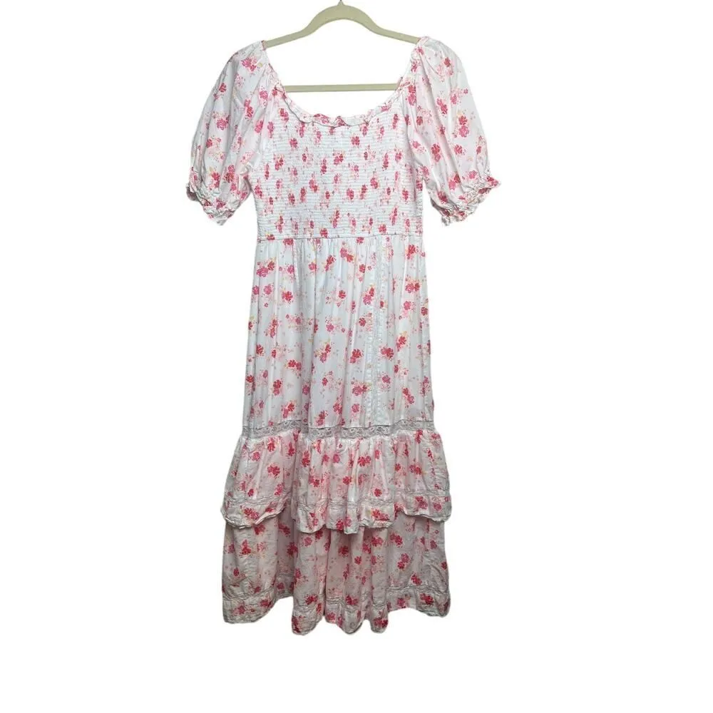 LoveShackFancy x Target Cosette Smocked Pink Floral Dress Sz. M White Size M - Image 7