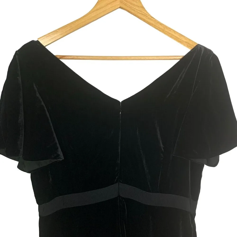 Ann Taylor Petite Velvet V-neck Flutter Short Sleeve A Line Dress Black Size 12P - Image 6