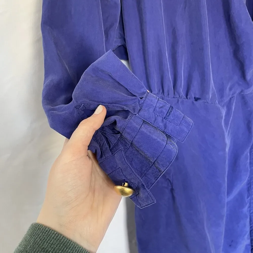 Casual Corner Womens Silk Wrap Dress With Long Sleeves Pockets Royal Blue Size 8 - Image 5