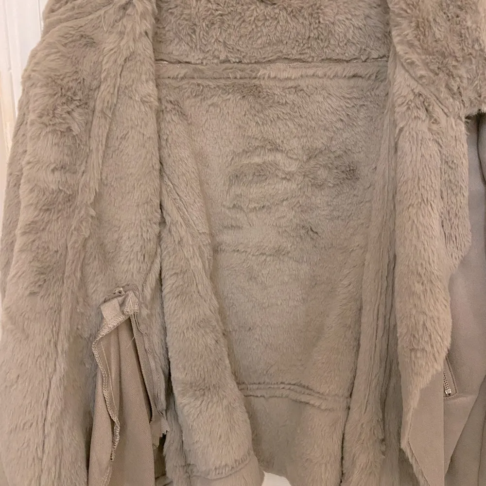 She + Sky Faux Suede and Faux Fur Moto Jacket in Tan - Image 8