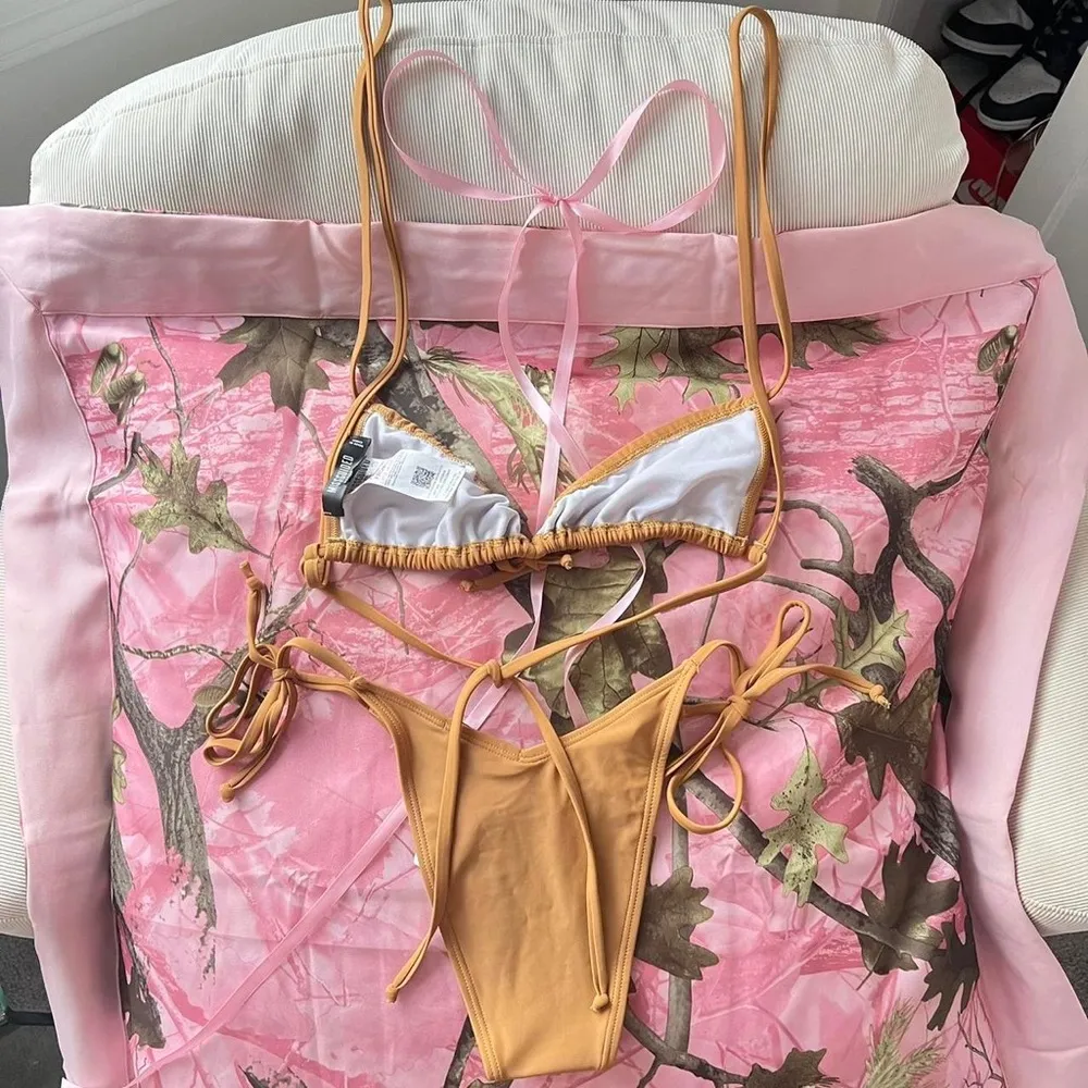 bralette tie bikini set tan color high rise cheeky - Image 2