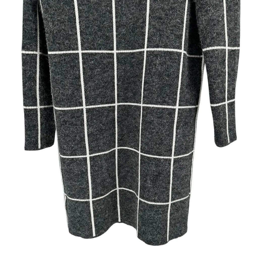 Fate Grey White Windowpane Open Car Coat size Large Faux Leather Fuzzy Pockets Gray - Image 6