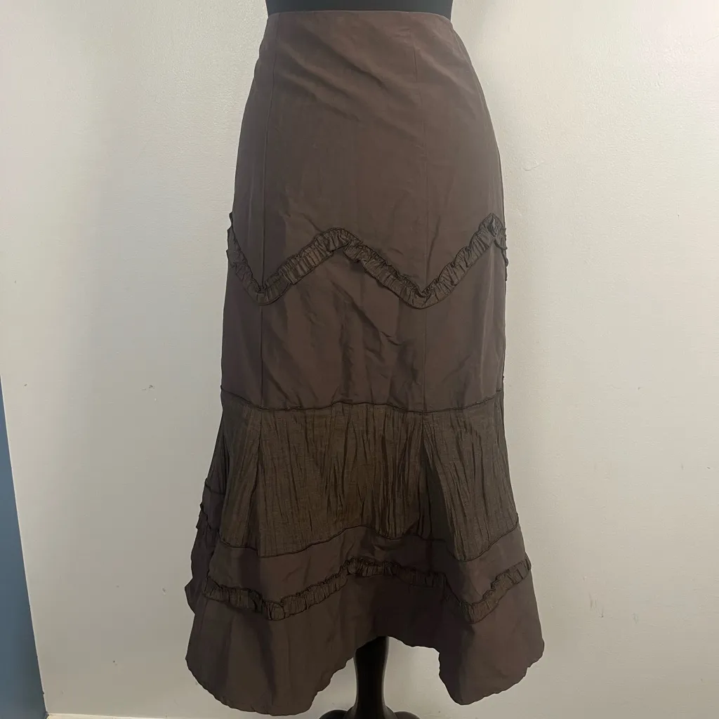 Y2k ProMod brown ruffle midi length skirt refer to measurements for size Size L - Image 3