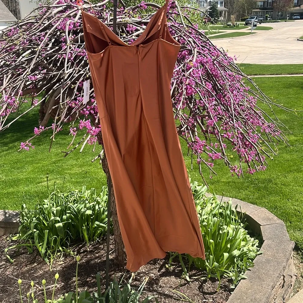 NWT Jason Wu Lana Cowl Neck Satin Midi slip Dress size Medium bronze msrp $335 - Image 9