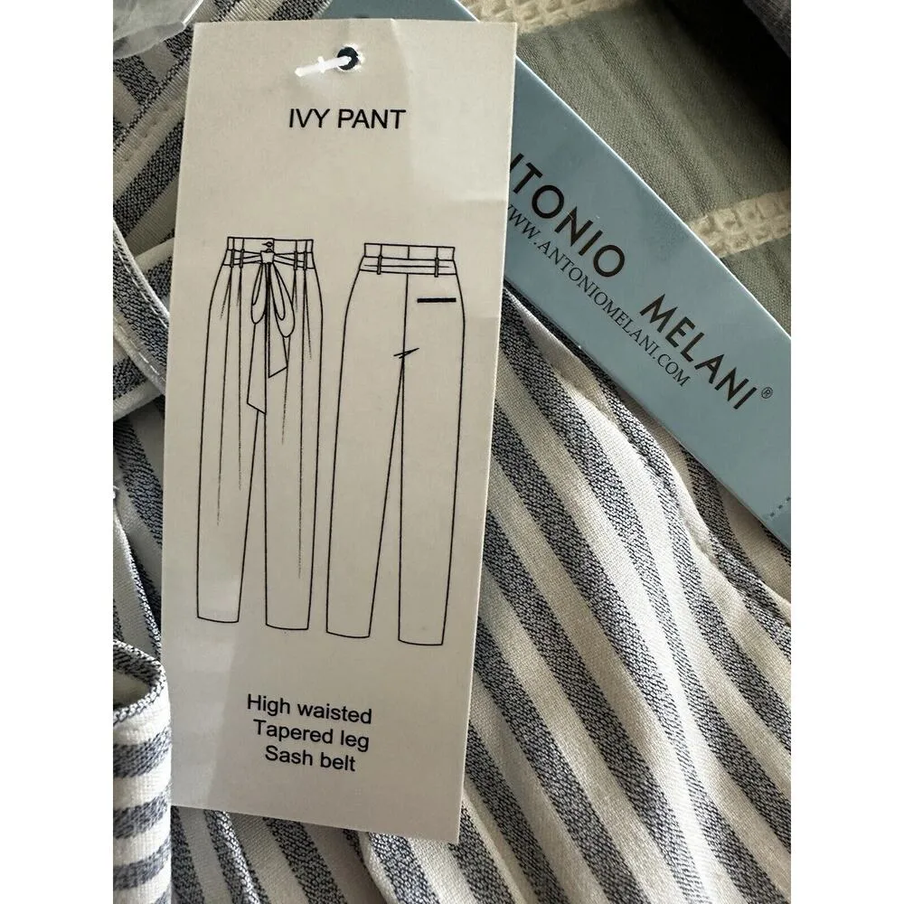 New Antonio Melani Blue White Ivy Stripe Clear Skies Pants Trouser Sash Belt 10 - Image 4