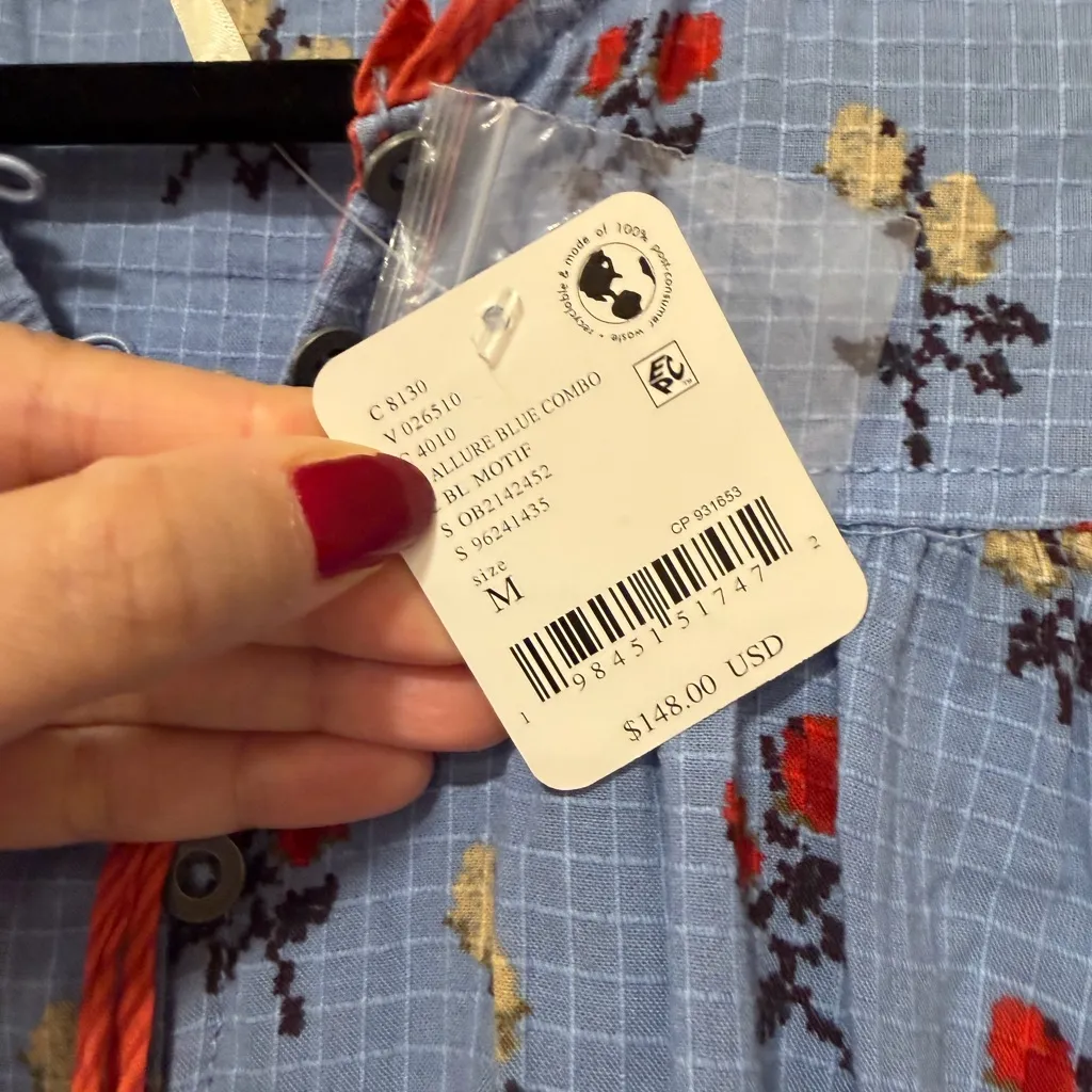 NWT FREE PEOPLE Sundown Cottage Floral Mini Blue Dress Sz M - Image 7