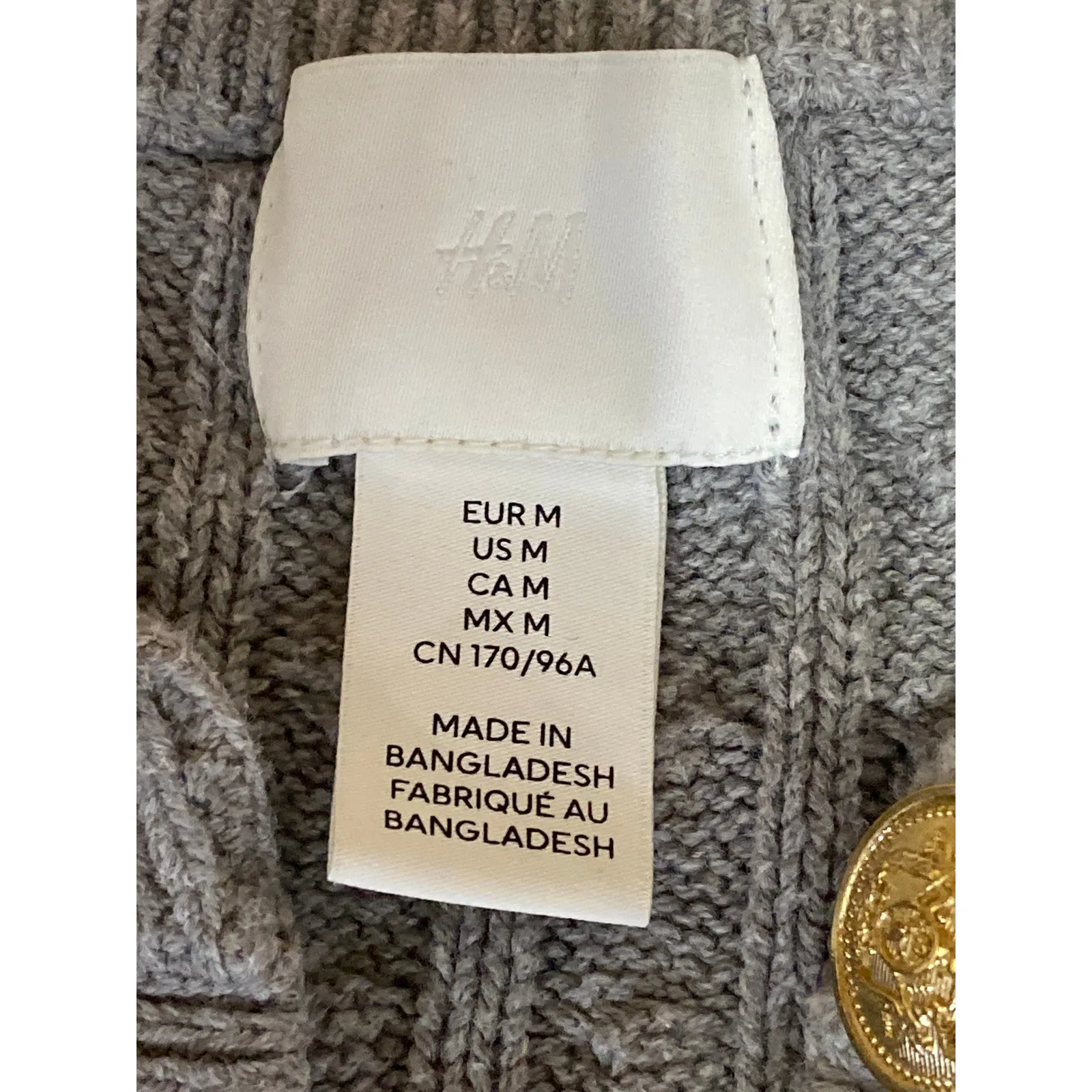 H&M Women's Gray Cable Knit Button Down Short Sleeve Crop Cardigan Sweater Top M - Image 3