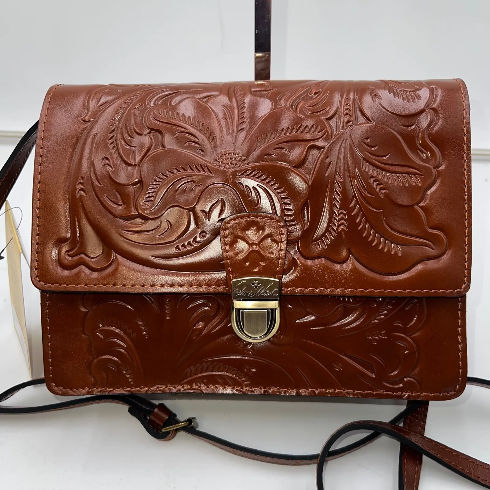Patricia Nash Florence Tooled Leather Flap Crossbody Bag Brown - Image 3