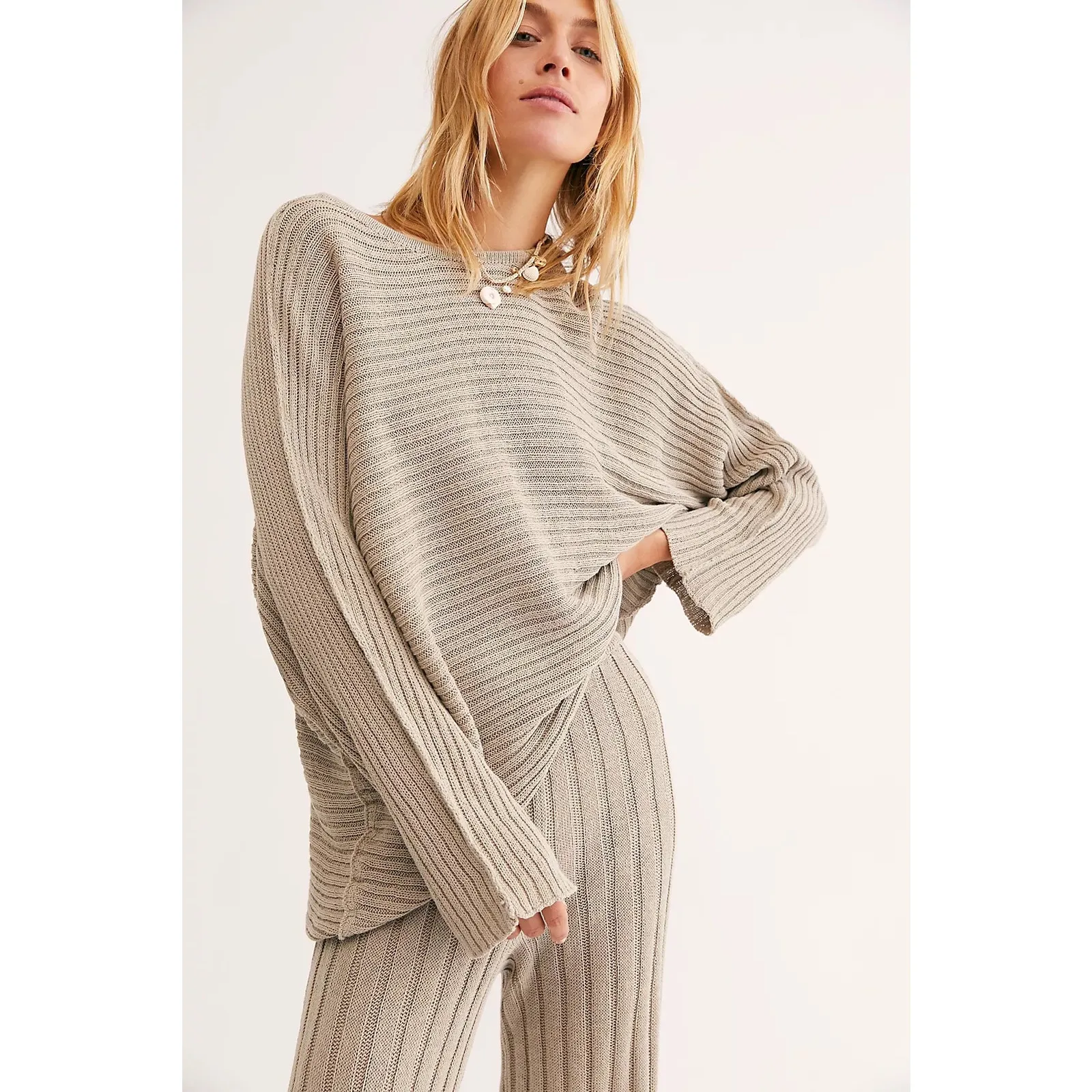 Free People Beach Imogene Sweater Size XS Tan Ribbed Oversized Open Knit - Image 3