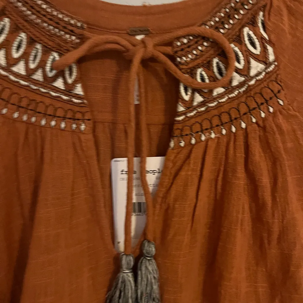 Free People Terracotta Embroidered Tunic - Image 6