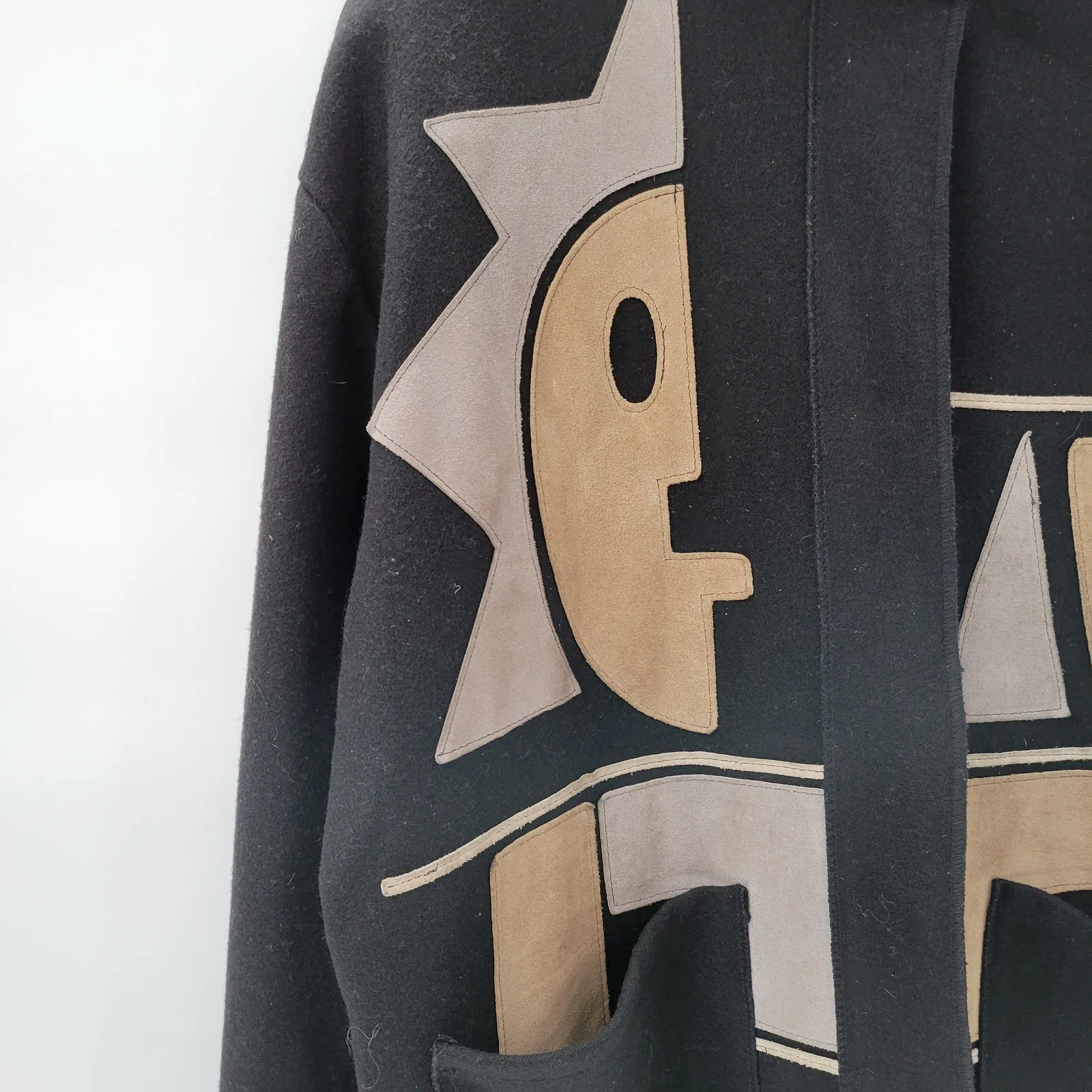 Vintage Osgood Smük Jacket Womens‎ OS Black Felted Wool Beige Suede Sun Coat 80s Size undefined - Image 6