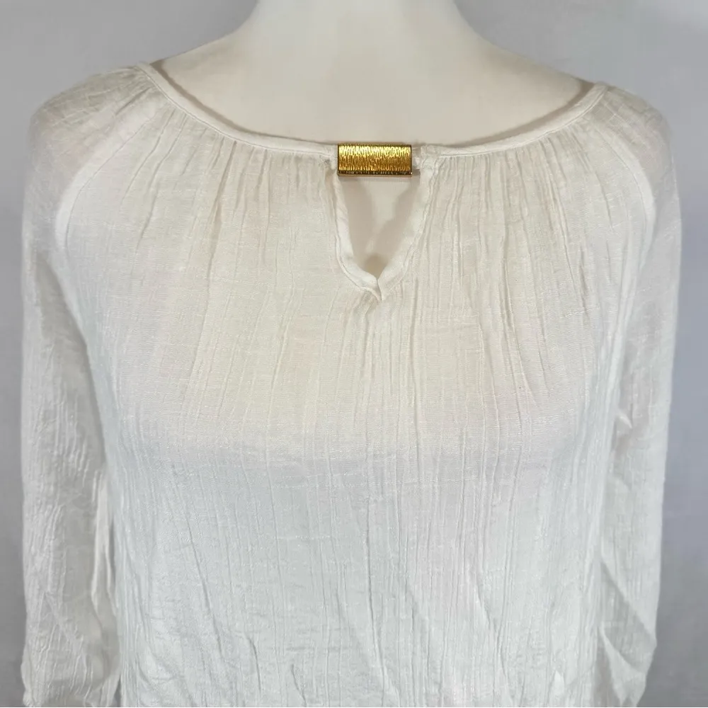 Indigo Rose long lace detail sleeve white dress size petite medium - Image 2