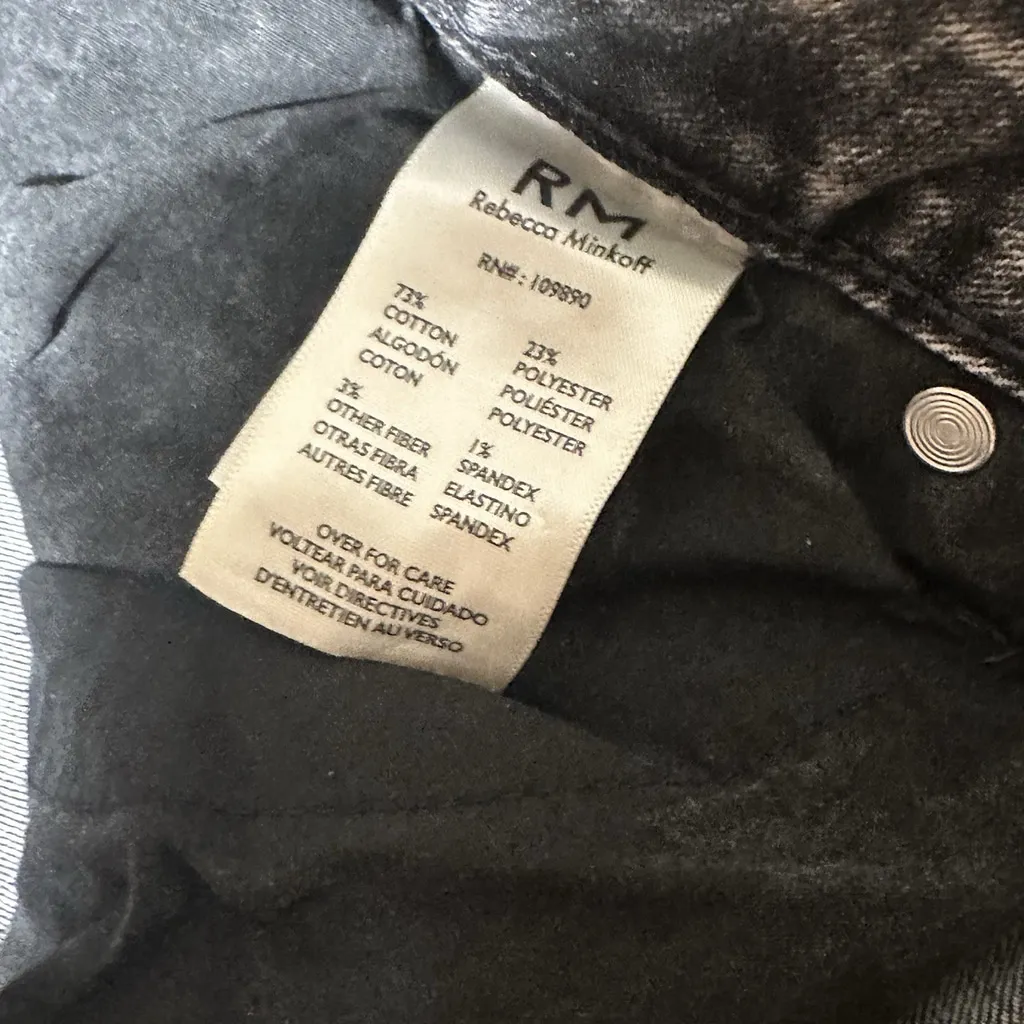 Rebecca Minkoff NWOT Acid Washed Blk Darted Barrel Leg Jeans Studded 14 Hi-Rise - Image 8