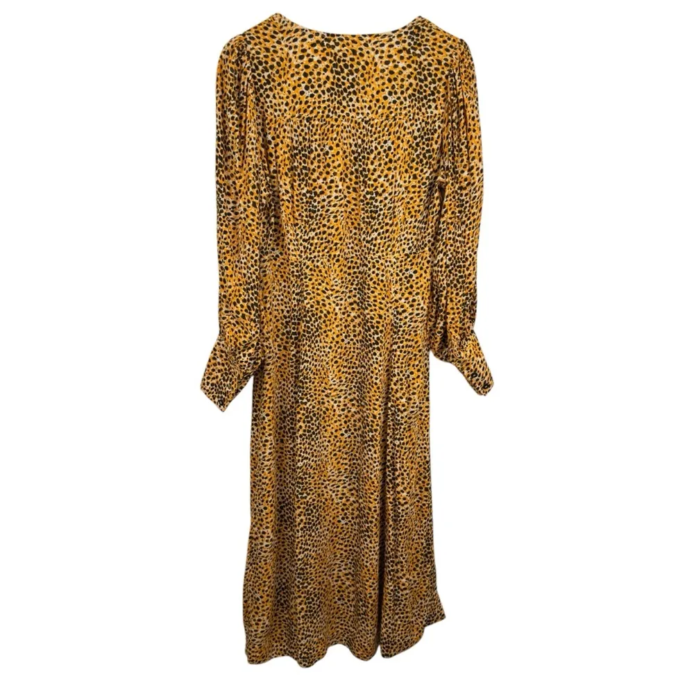Ganni Wrap-effect Yellow Leopard Print Crepe Buttoned Midi Dress Long Sleeve 42 - Image 9