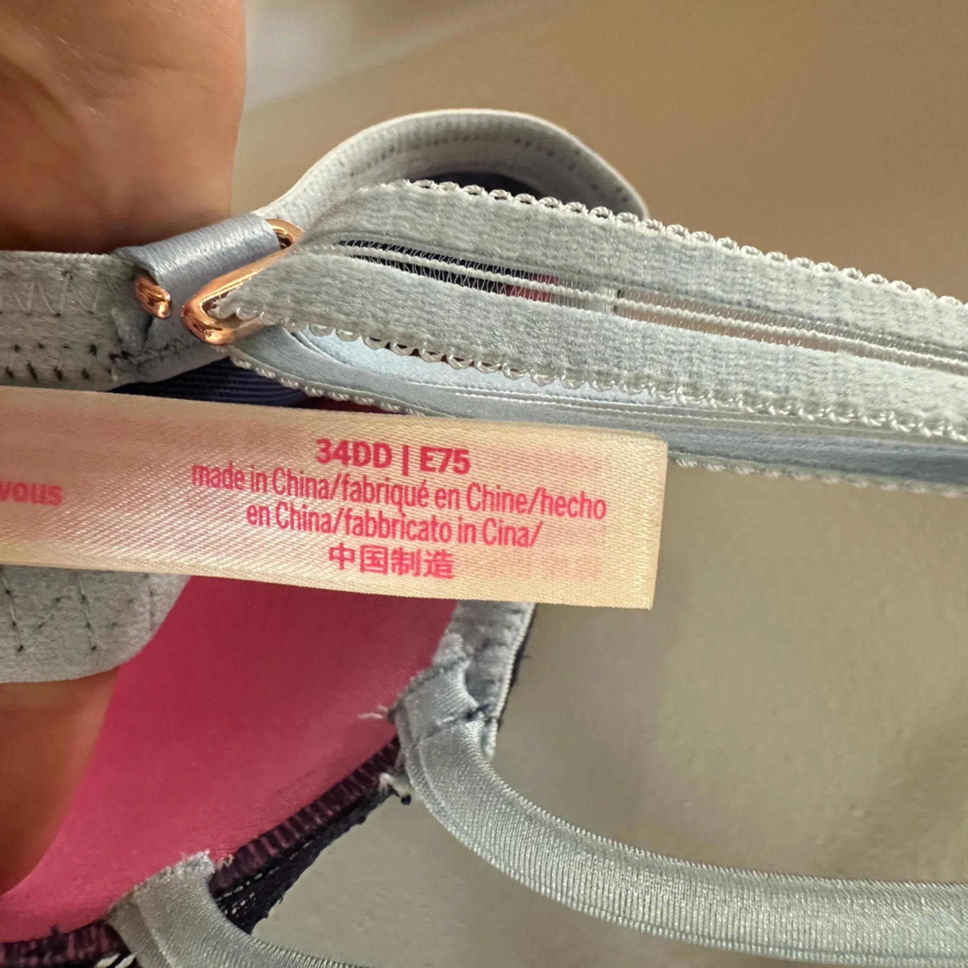 Date Push Up Bra 34DD Navy Lace Bralette with Light Blue Straps - Image 6