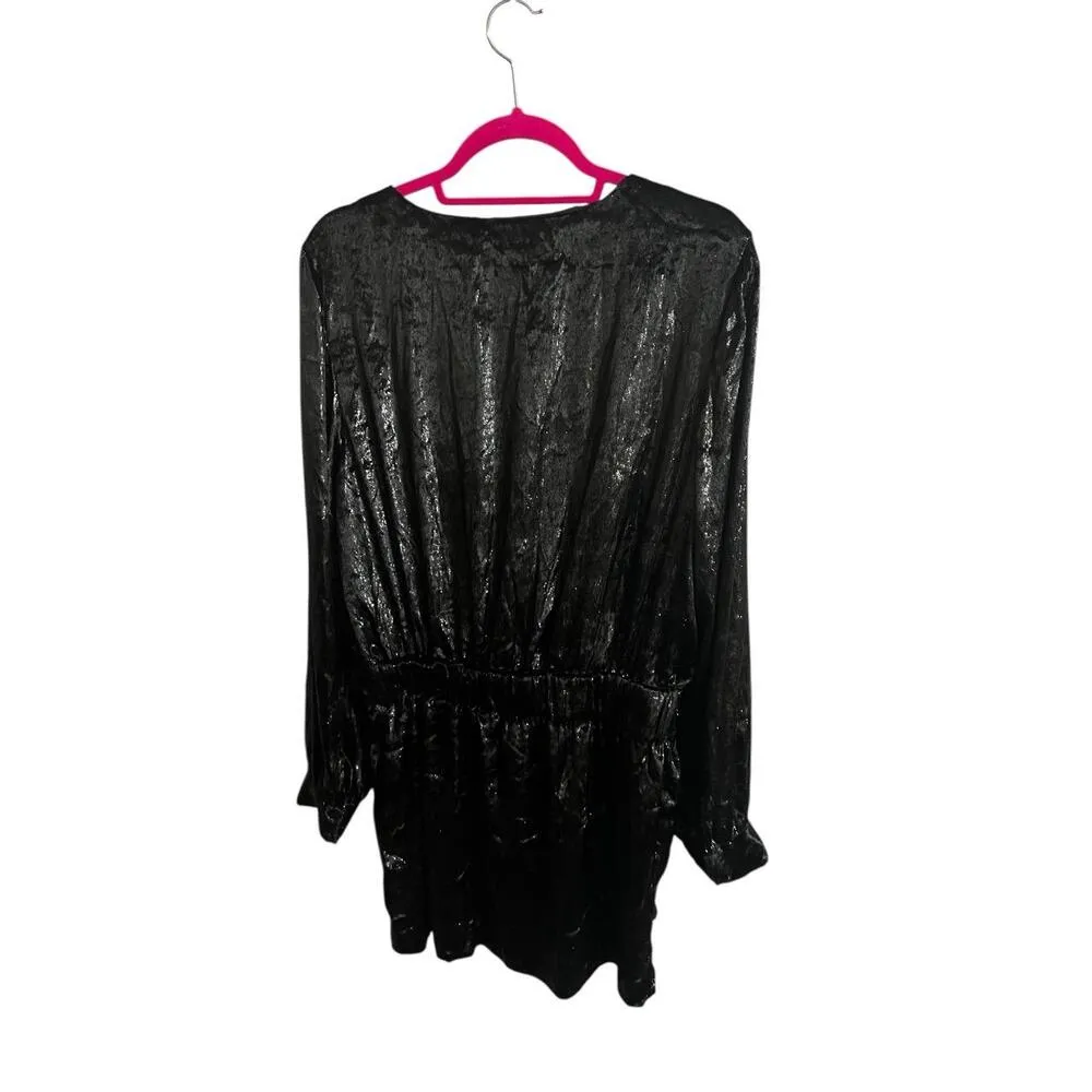 FRAME Dress Womens Size 8 Black Metallic Velvet Mini Party VNeck Long Sleeve - Image 3