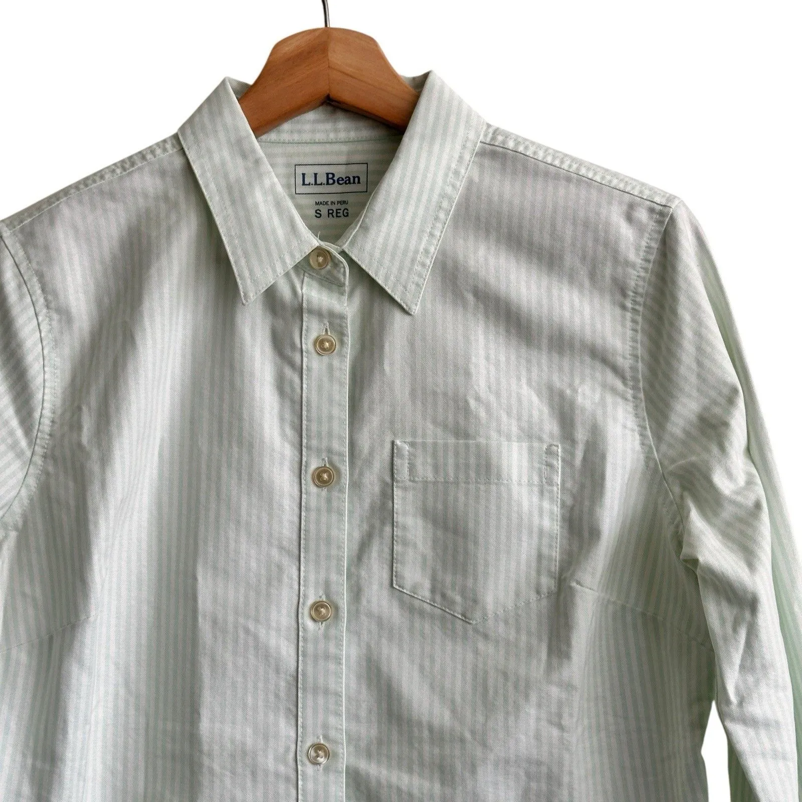 LL Bean Shirt S Classic Striped White Green Blouse Button Down Preppy Academia - Image 4