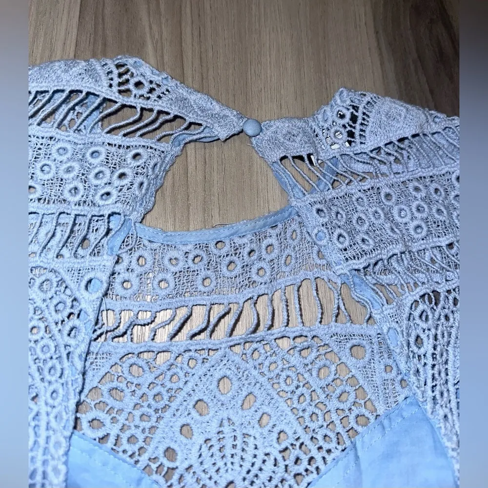 Bebe Light Blue Crochet Lace Cap Sleeve Cotton Coquette Women’s Dress - Image 13