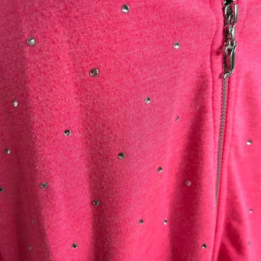 Juicy Couture 90s Y2K Style Pink Studded Hoodie Zip Up Sweatshirt - Image 3