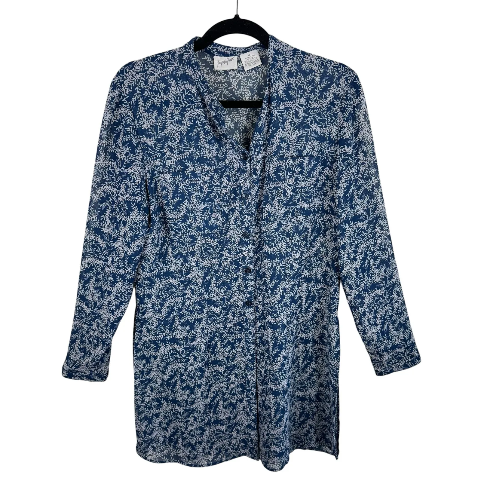 Jacqueline Ferrar Vintage Blue White Floral Long Sleeve Blouse Midi Skirt Set 10 - Image 2