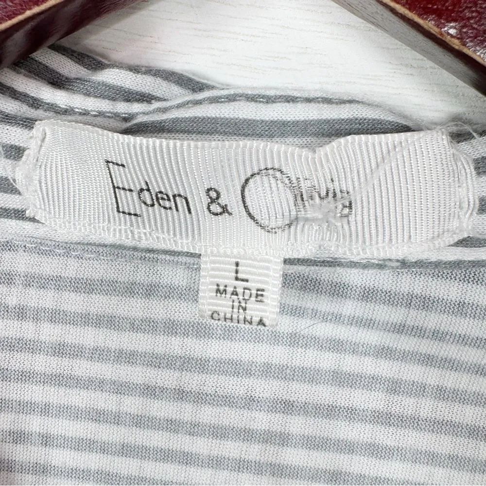 Eden & Olivia Striped Knit Button Up Long Sleeve Shirt Grey White Large - Image 9