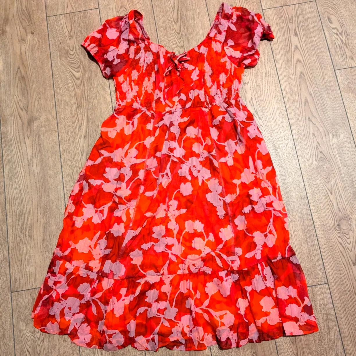 🆕 Torrid PLUS 0X 0 XL Red Orange Floral Flowy Midi Dress NEW NWT Pockets - Image 3