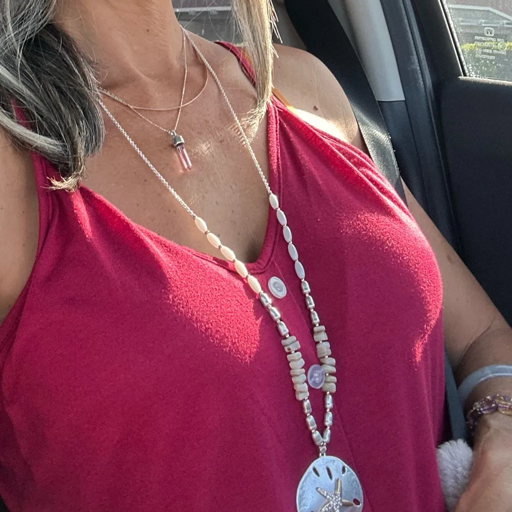 J. Jill Layered Sand Dollar Starfish Pendant Necklace Beach Boho Silver Tone - Image 2