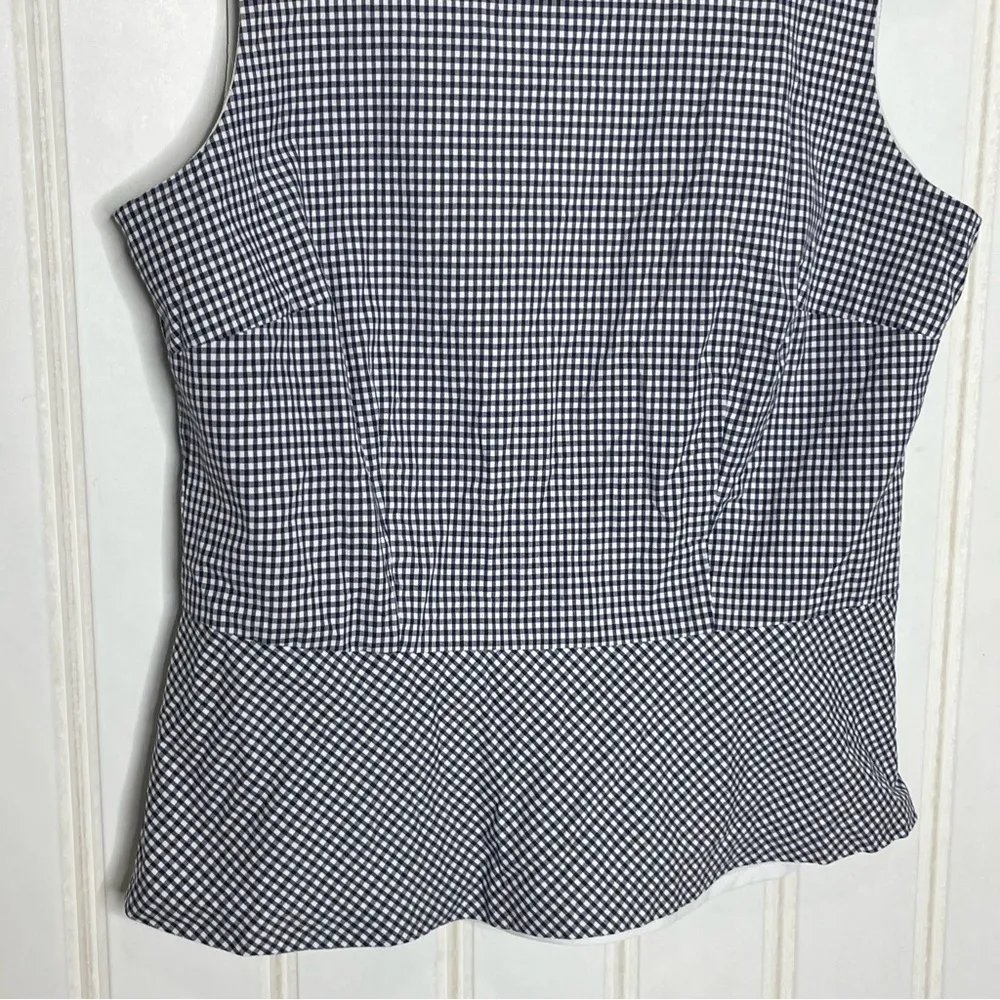 Talbots Peplum Blouse Gingham Navy Check Sleeveless Lined 630 - Image 2