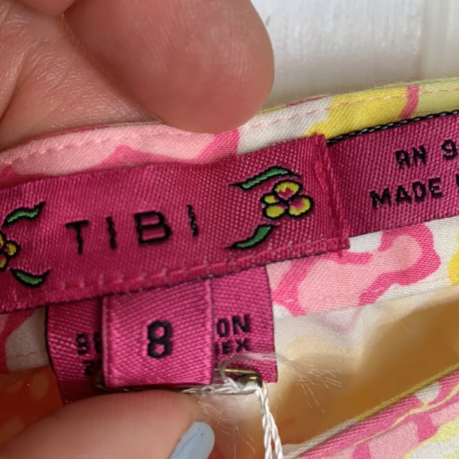 Tibi Yellow Pink Floral Ruffle Trim Drawstring Waist Skirt NEW W-398 Sz 8 - Image 5