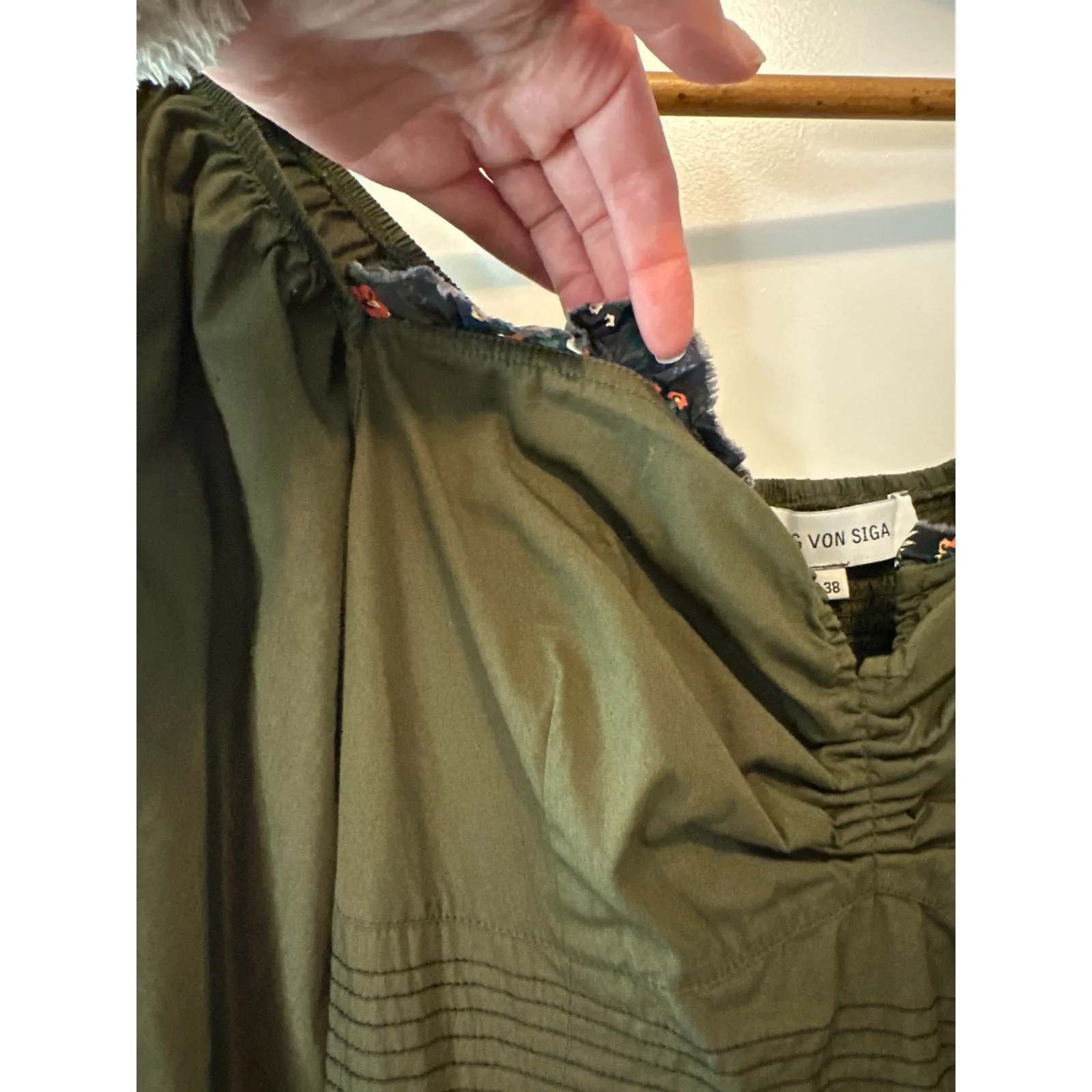 Lug Von Siga Army Green Serena Ruffle Cotton Poplin Midi Dress Size 6 - Image 7