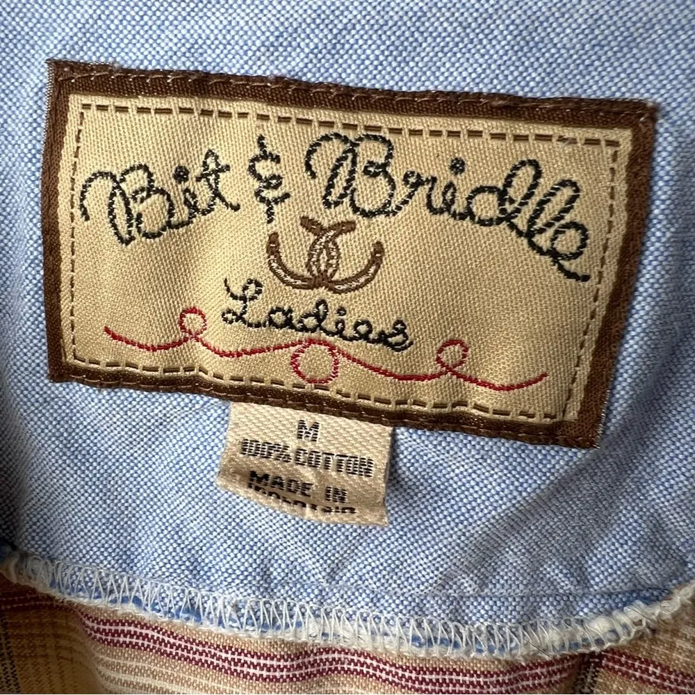 Bit & Bridle Ladies Western Plaid Button-up Shirt Collar Pocket Horse Sz Medium - Image 4