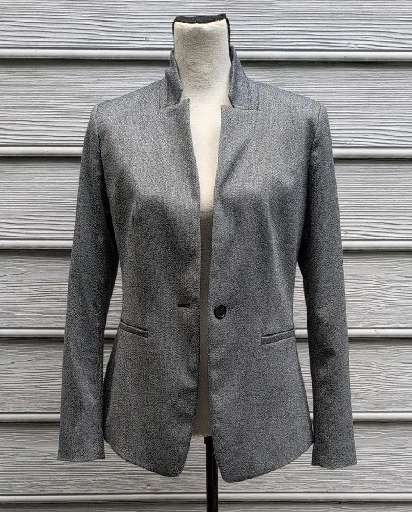 Loft Notched Collar Single Button Blazer Jacket | Loft Herringbone Blazer - Image 2