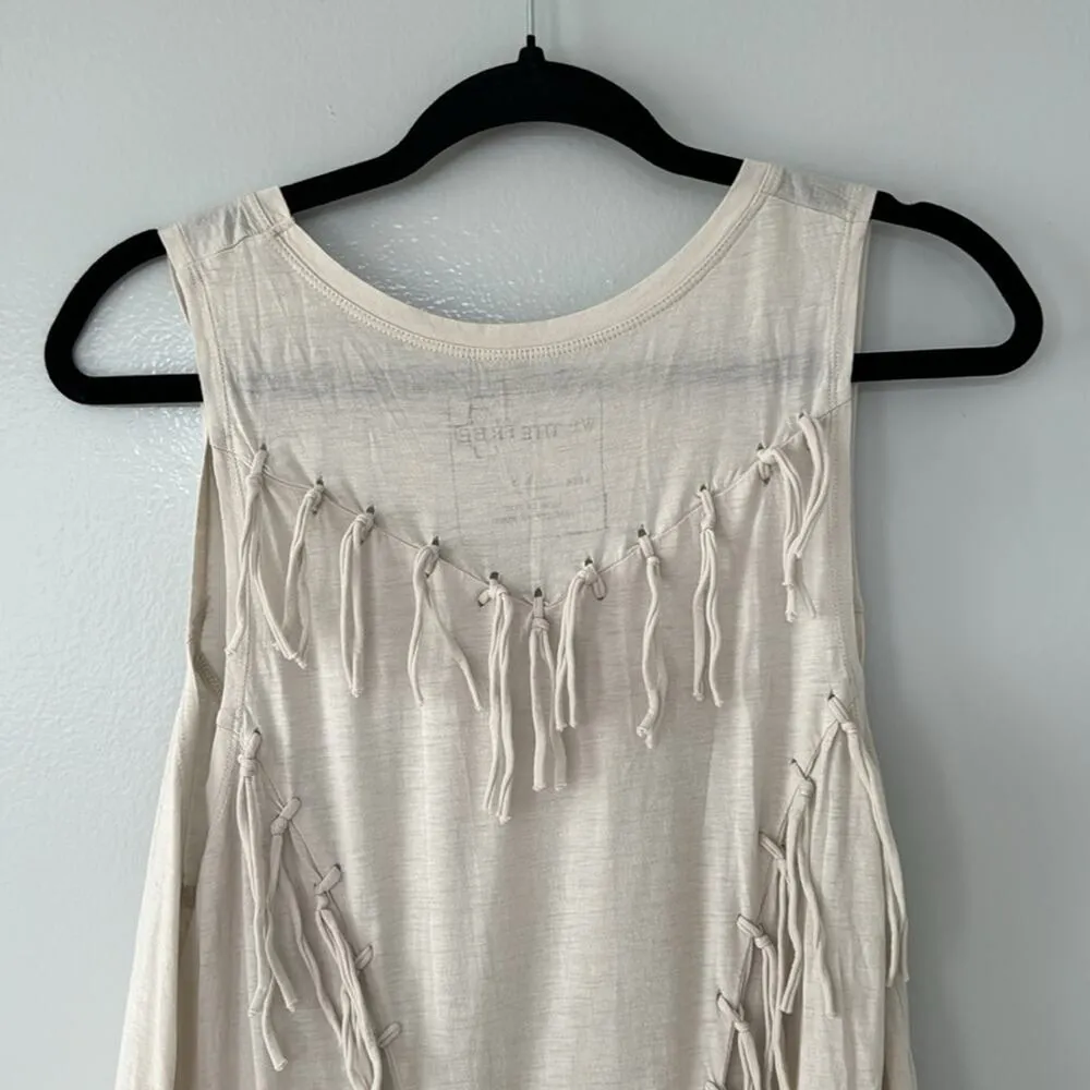 Free People We the free Army  Lovers Tank with Fringe Sz XSmall Off White Gray - Image 5