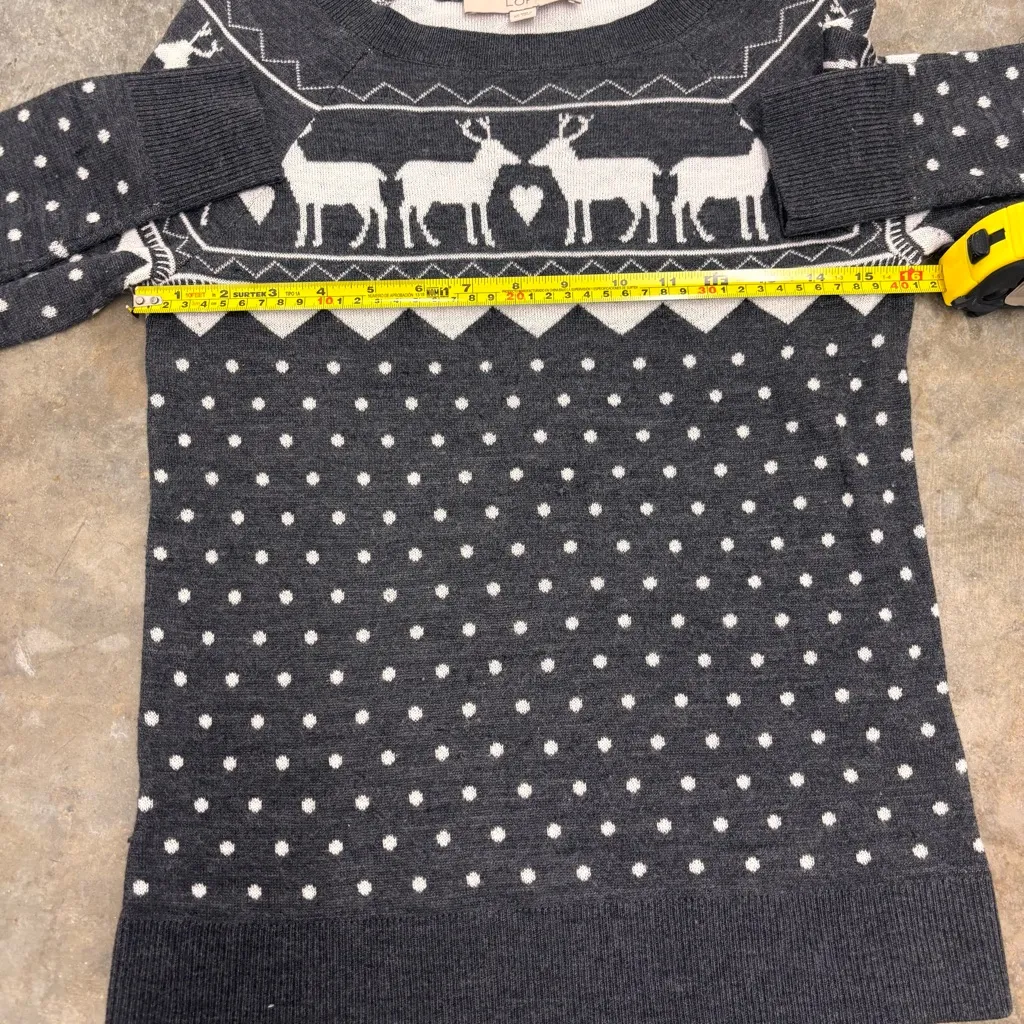 LOFT wool blend knit reindeer polka dot sweater gray white Womens  XS - Image 6