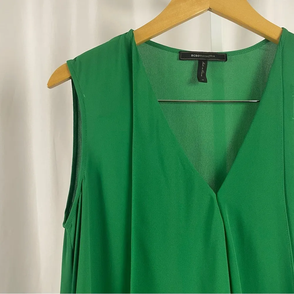 BCBGMaxAzria Medium Kelly Green Asymmetrical Green Ruffled Tiered Dress Flowy - Image 6
