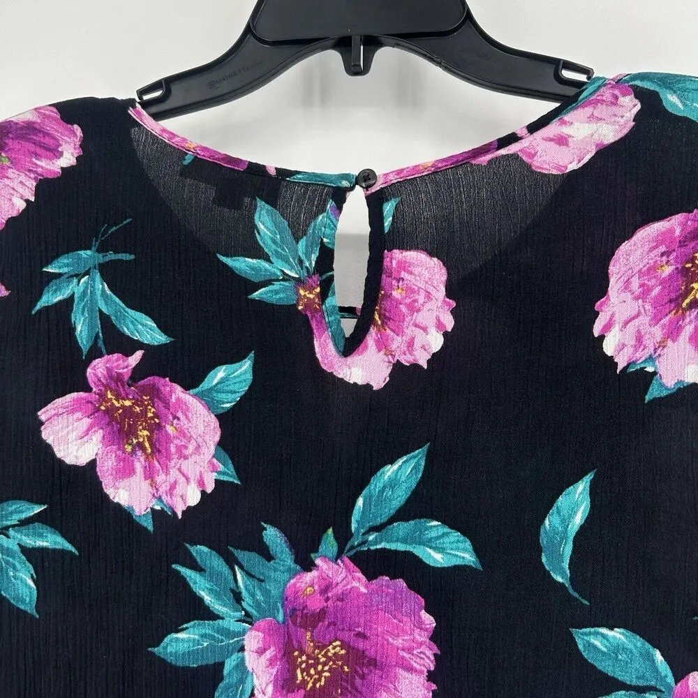 Indigo Rose Black Floral Gauzy Top Boho Feminine Flare Slit Sleeves Size 1X - Image 7